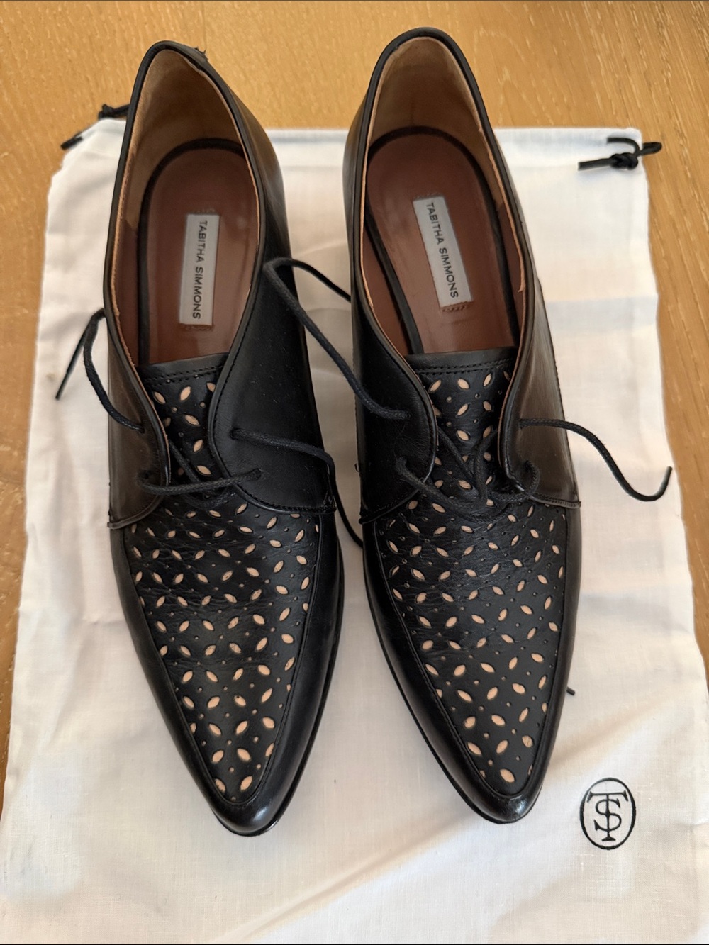 Tabitha Simmons Black Perforated Leather Lace-Up Oxfords